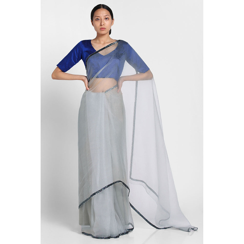 Via East Grey Organza Sequin Celeste Saree