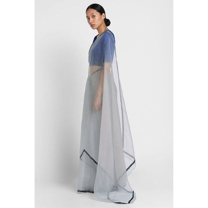 Via East Grey Organza Sequin Celeste Saree