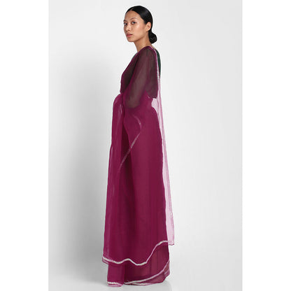 Via East Maroon Organza Sequin Celeste Saree