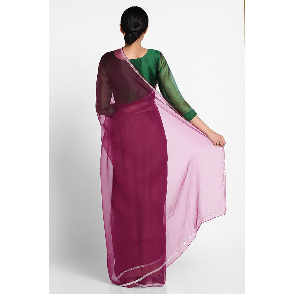 Via East Maroon Organza Sequin Celeste Saree