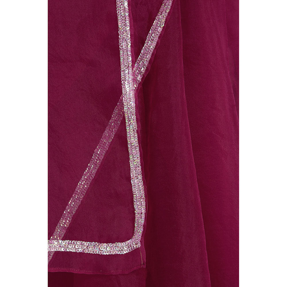 Via East Maroon Organza Sequin Celeste Saree