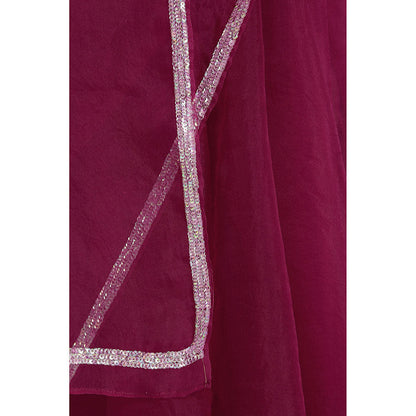 Via East Maroon Organza Sequin Celeste Saree