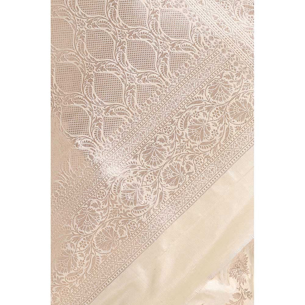 Via East Ivory Silk Banarasi Saree with Unstitched Blouse