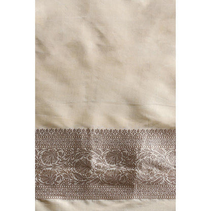 Via East Ivory Silk Banarasi Saree with Unstitched Blouse