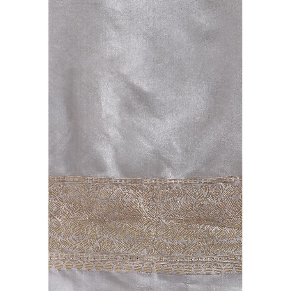 Via East Grey Silk Banarasi Saree with Unstitched Blouse