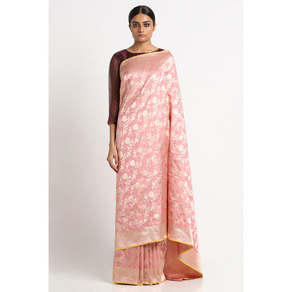 Via East Light Pink Jaal Banarasi Saree with Unstitched Blouse