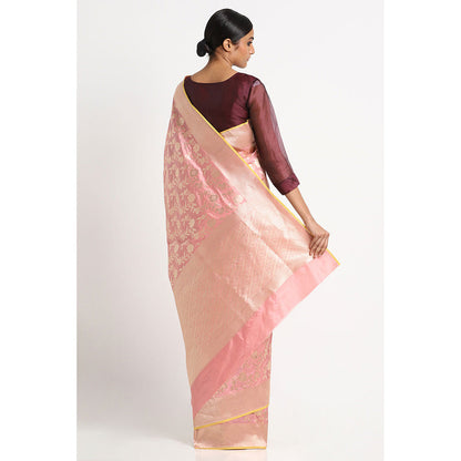 Via East Light Pink Jaal Banarasi Saree with Unstitched Blouse