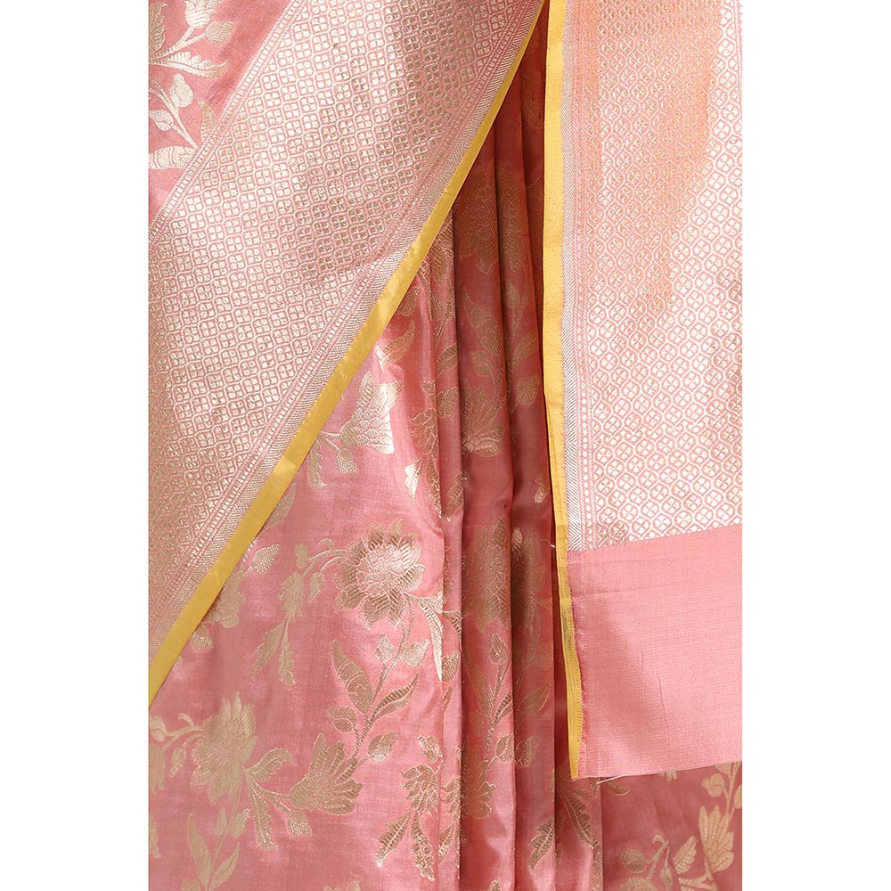 Via East Light Pink Jaal Banarasi Saree with Unstitched Blouse
