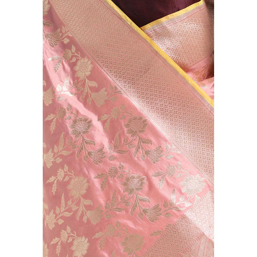 Via East Light Pink Jaal Banarasi Saree with Unstitched Blouse