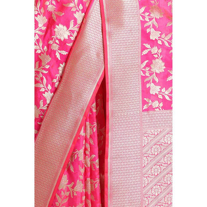 Via East Bright Pink Silk Banarasi Saree with Unstitched Blouse