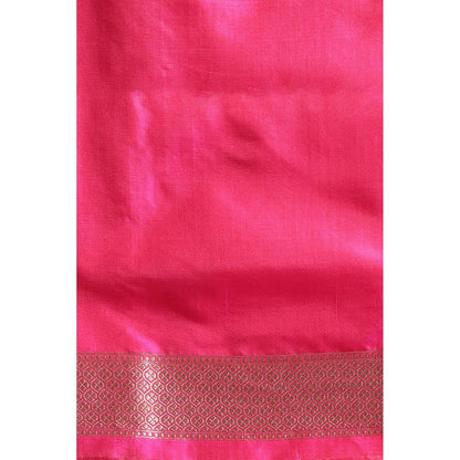 Via East Bright Pink Silk Banarasi Saree with Unstitched Blouse