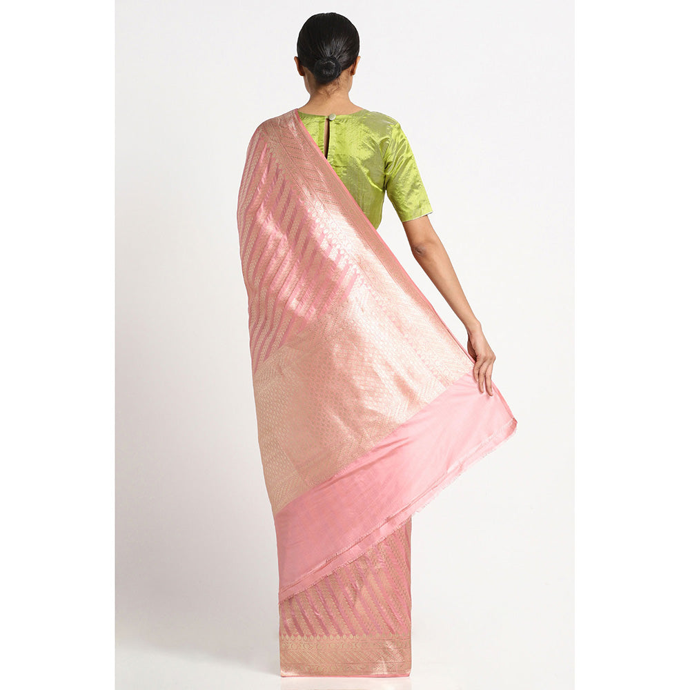 Via East Blush Pink Silk Banarasi Saree with Unstitched Blouse