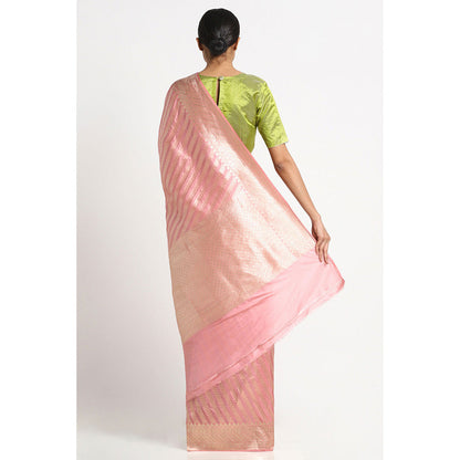 Via East Blush Pink Silk Banarasi Saree with Unstitched Blouse