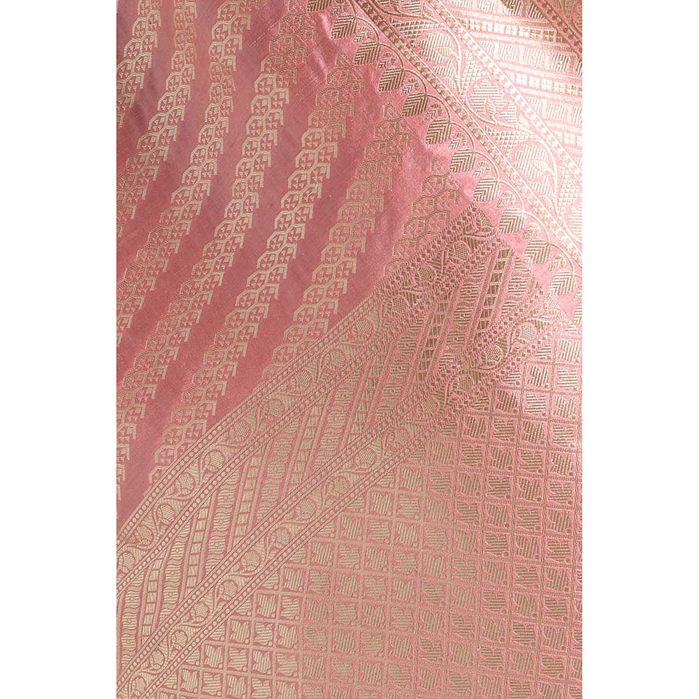 Via East Blush Pink Silk Banarasi Saree with Unstitched Blouse