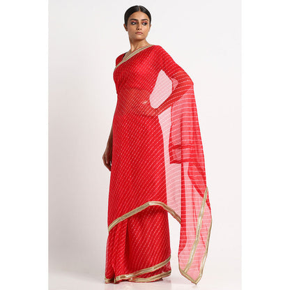Via East Red Kota Silk Leheriya Saree