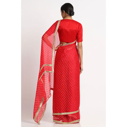 Via East Red Kota Silk Leheriya Saree