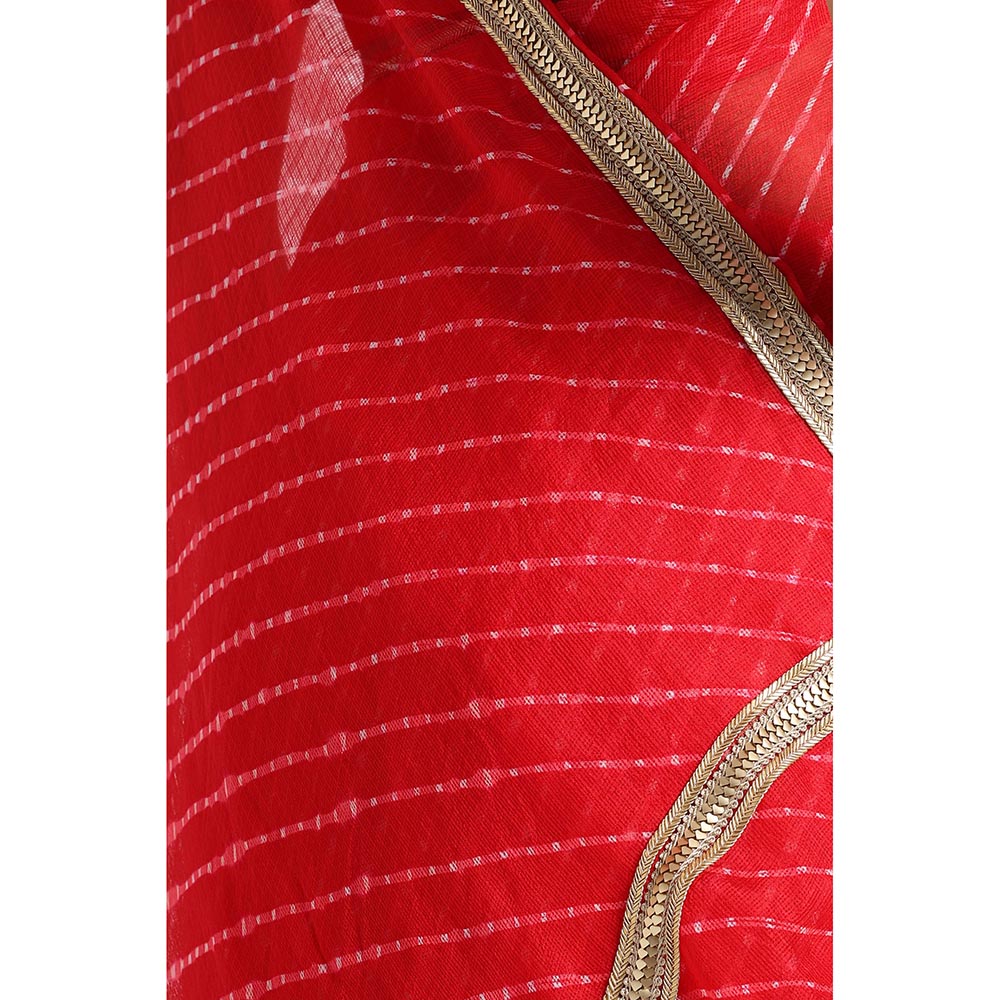 Via East Red Kota Silk Leheriya Saree