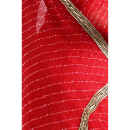 Via East Red Kota Silk Leheriya Saree