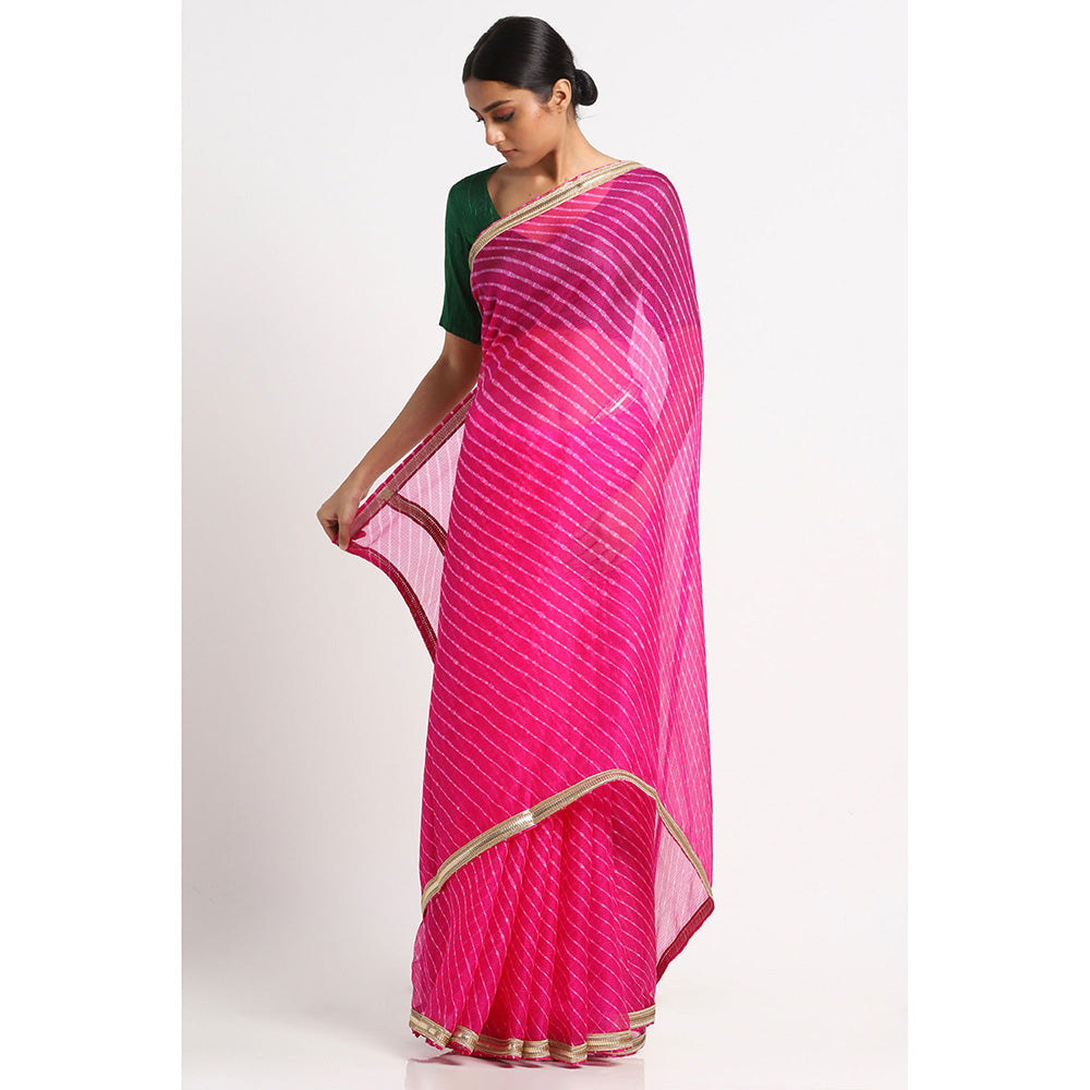 Via East Rani Pink Kota Silk Leheriya Saree