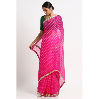 Via East Rani Pink Kota Silk Leheriya Saree