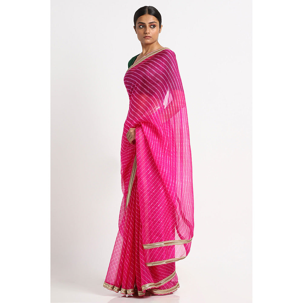 Via East Rani Pink Kota Silk Leheriya Saree