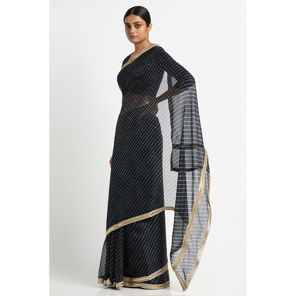 Via East Black Kota Silk leheriya Saree