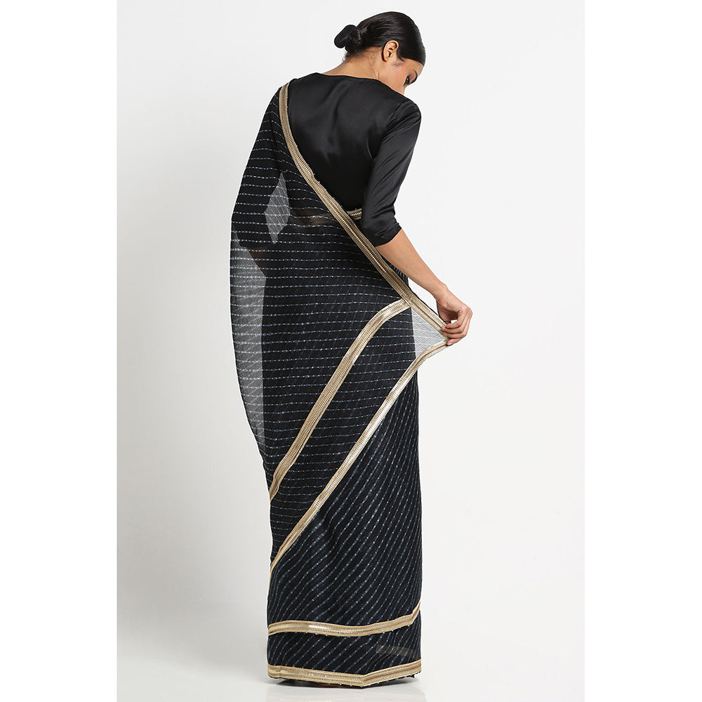 Via East Black Kota Silk leheriya Saree