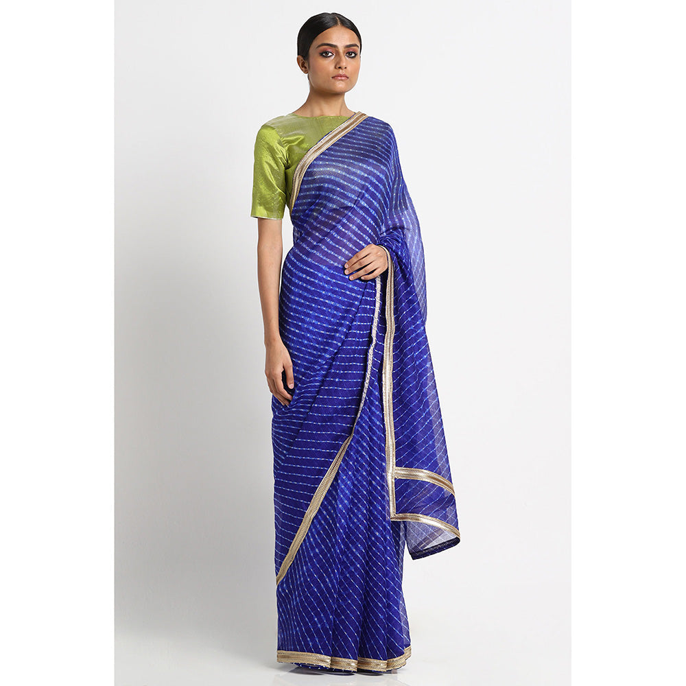 Via East Blue Kota Silk Leheriya Saree