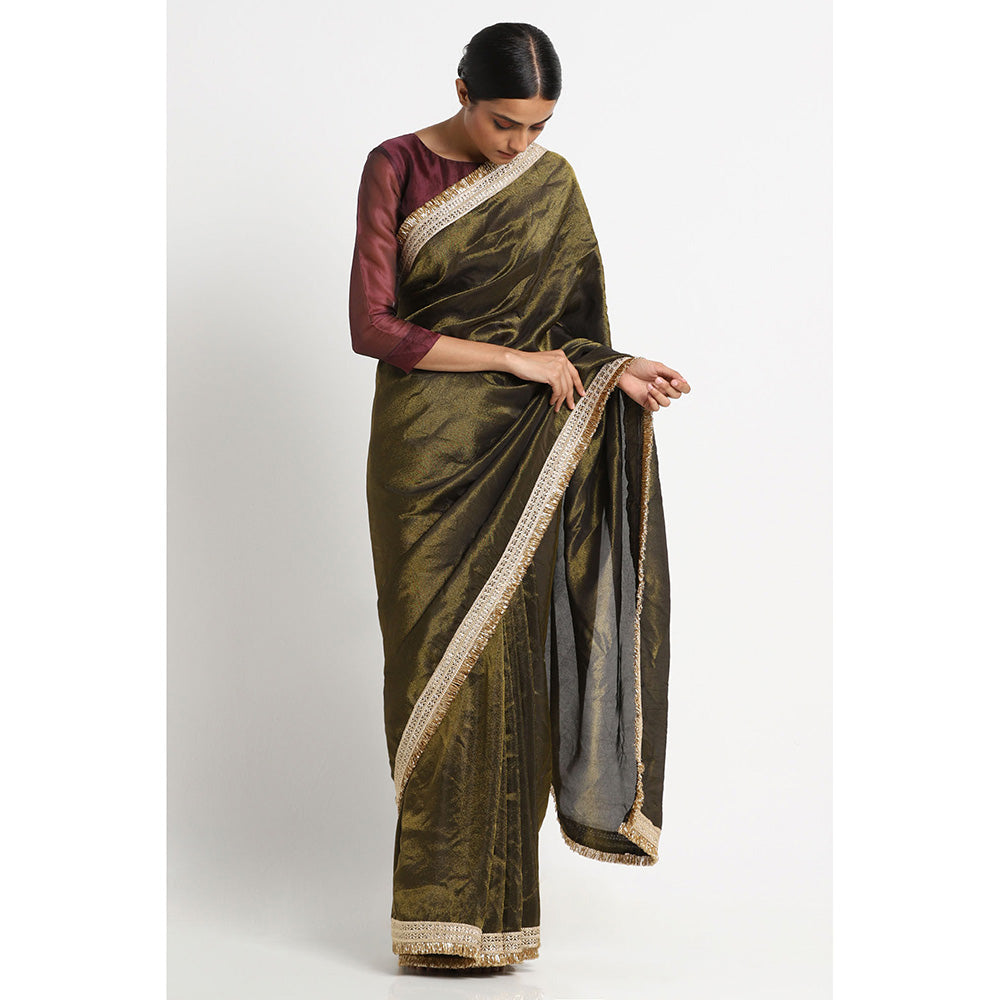 Via East Olive Tissue Zainab Saree