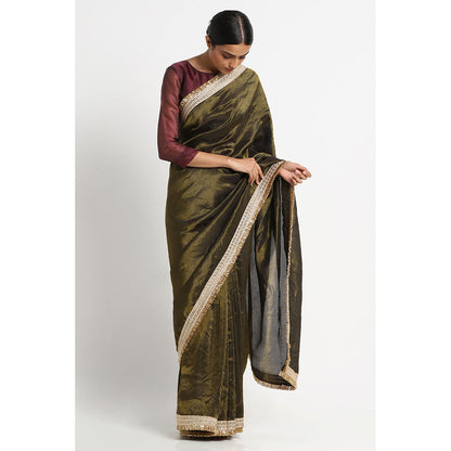 Via East Olive Tissue Zainab Saree
