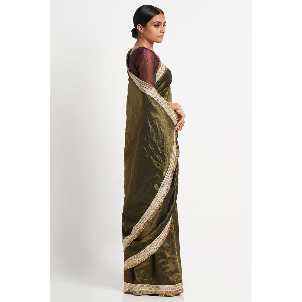 Via East Olive Tissue Zainab Saree