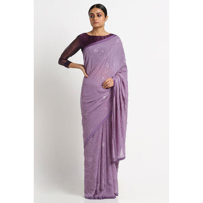 Via East Misty Purple Georgette Embroidered Sequins Saree