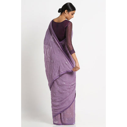 Via East Misty Purple Georgette Embroidered Sequins Saree