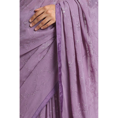 Via East Misty Purple Georgette Embroidered Sequins Saree
