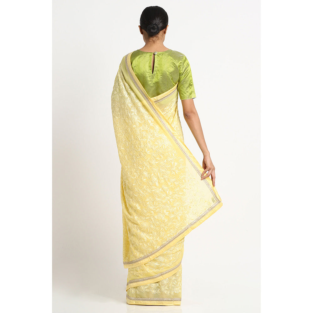 Via East Daisy Yellow Georgette Embroidered Embellished Saree