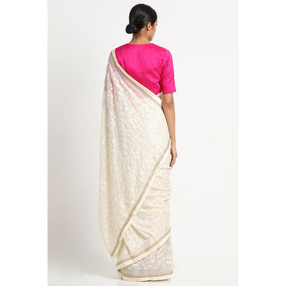 Via East Ivory Yellow Georgette Embroidered Embellished Saree