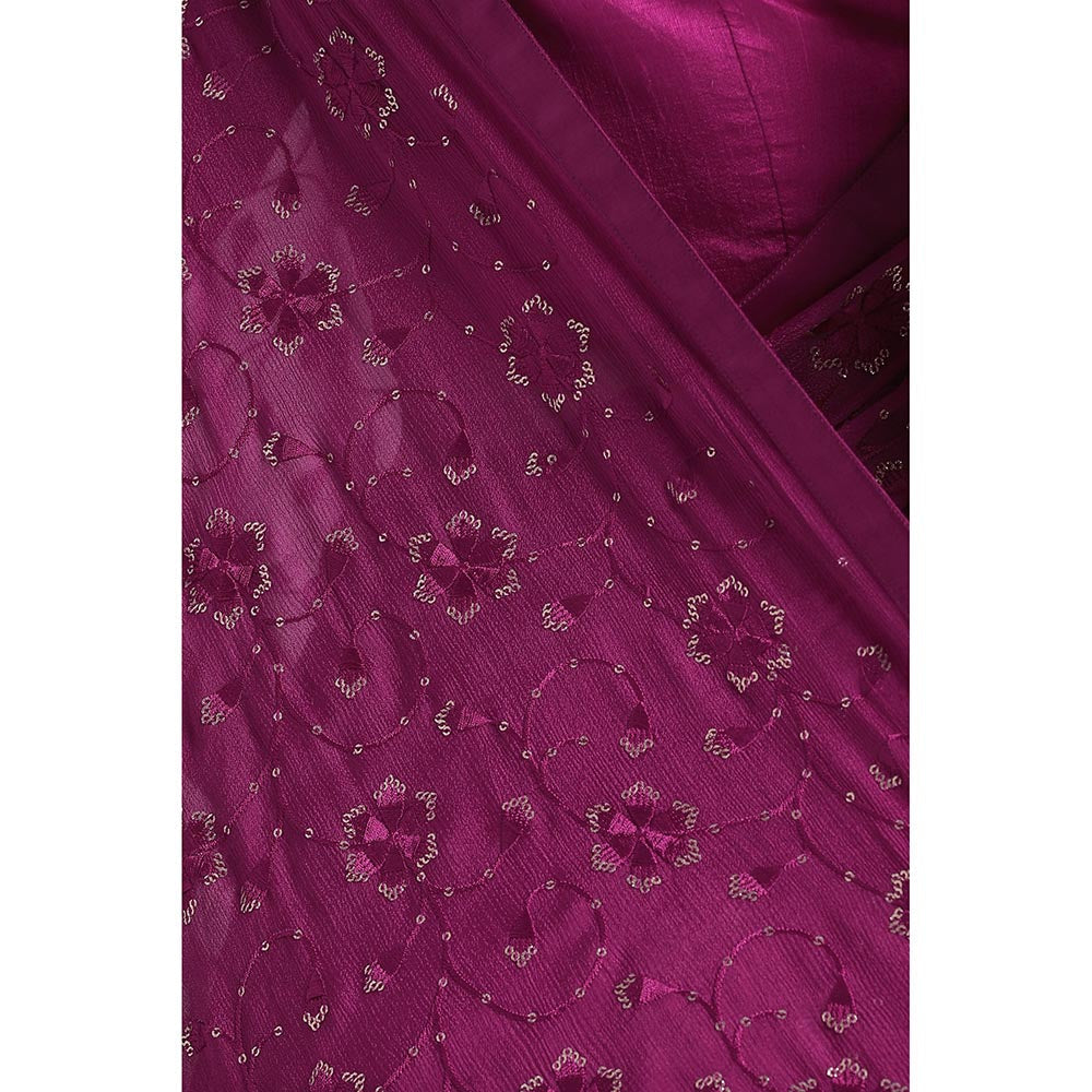 Via East Wine Georgette Embroidered Embellished Saree