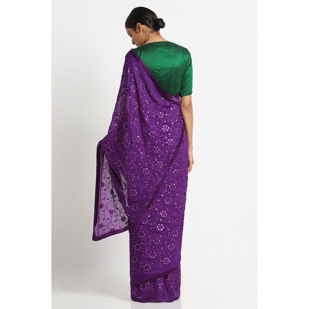 Via East Purple Georgette Embroidered Embellished Saree