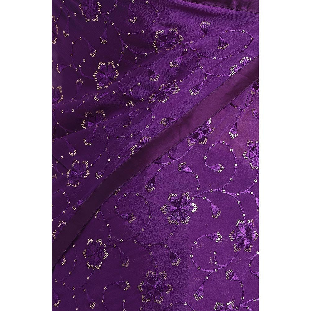 Via East Purple Georgette Embroidered Embellished Saree