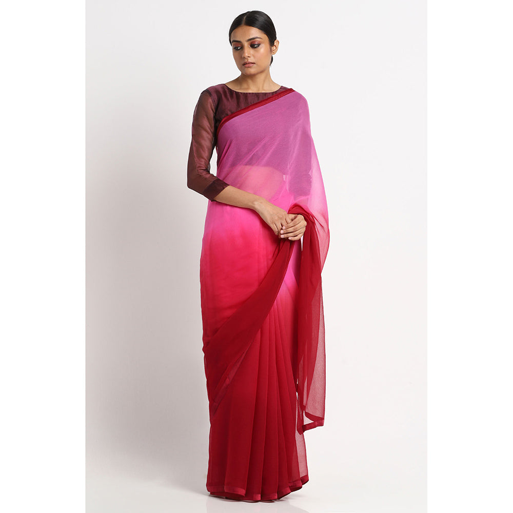 Via East Purple Maroon Chiffon Ombre Saree