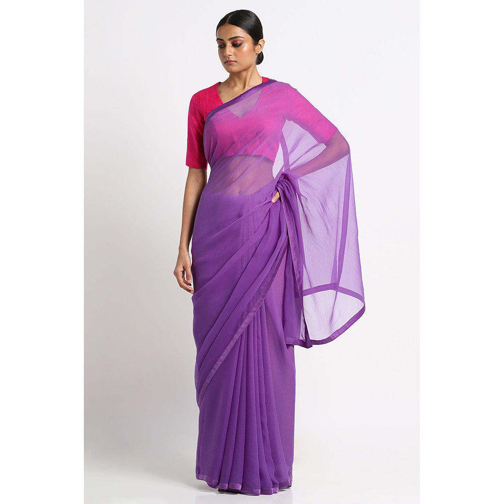 Via East Purple Chiffon Solid Saree