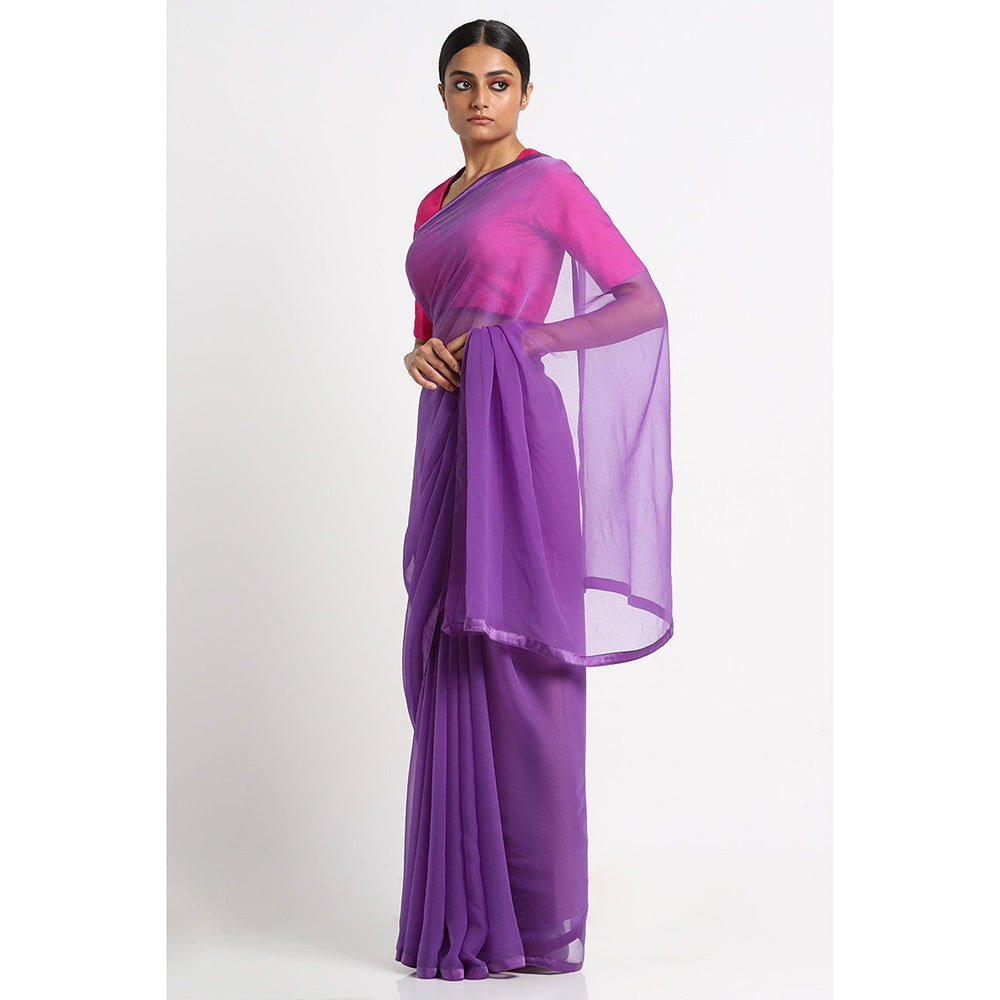 Via East Purple Chiffon Solid Saree