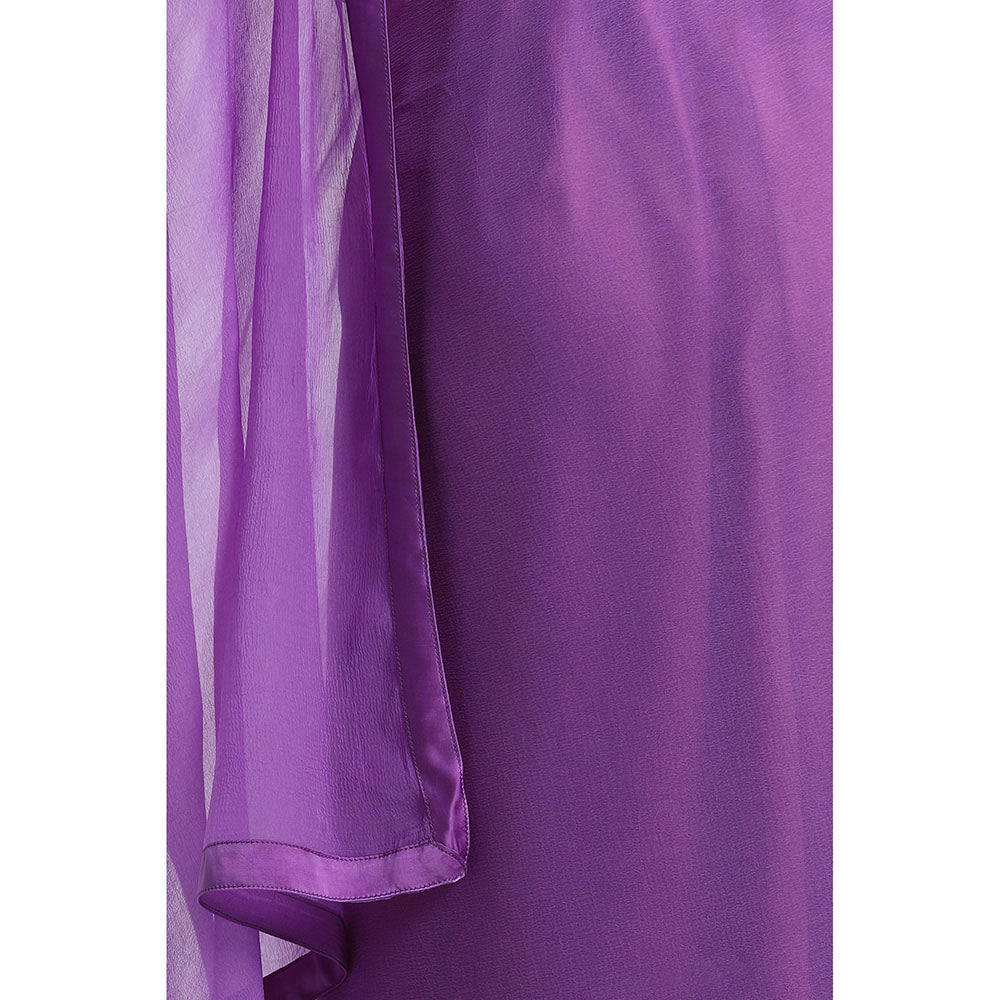 Via East Purple Chiffon Solid Saree