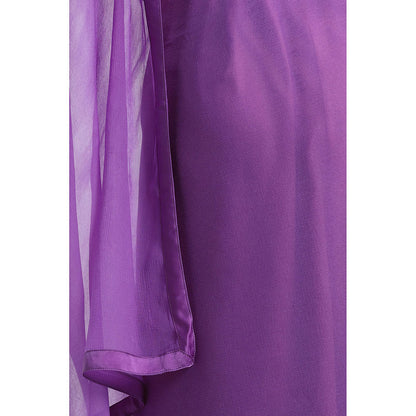 Via East Purple Chiffon Solid Saree