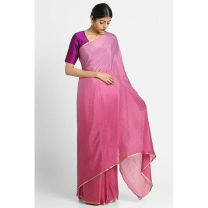 Via East Onion Pink Ombre Mukaish Crepe Saree with Unstitched Blouse