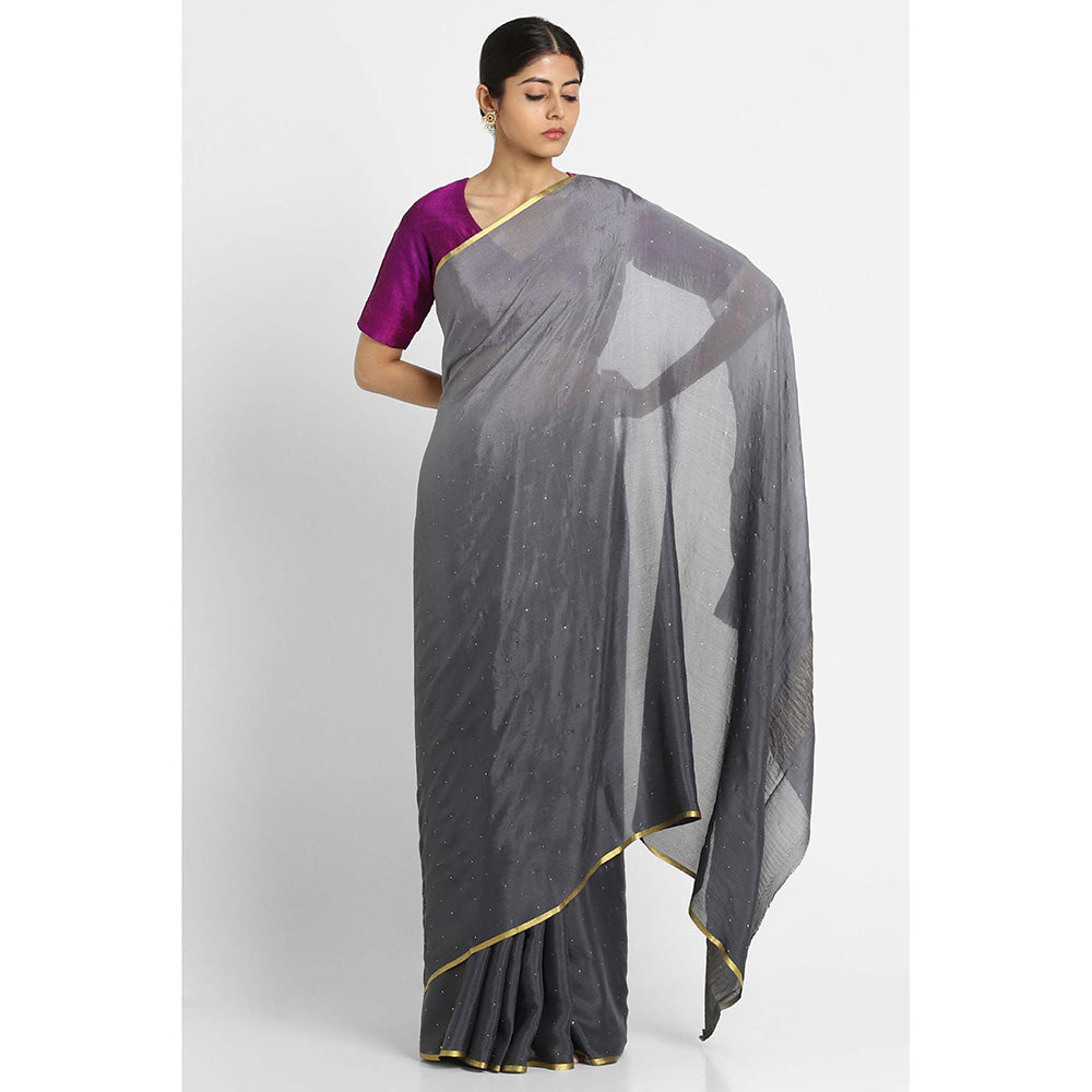 Via East Grey Ombre Mukaish Chiffon Saree with Unstitched Blouse