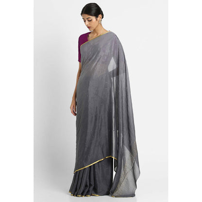 Via East Grey Ombre Mukaish Chiffon Saree with Unstitched Blouse