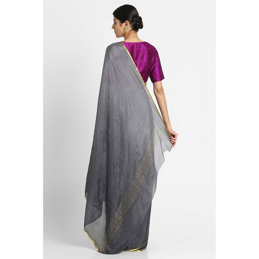 Via East Grey Ombre Mukaish Chiffon Saree with Unstitched Blouse