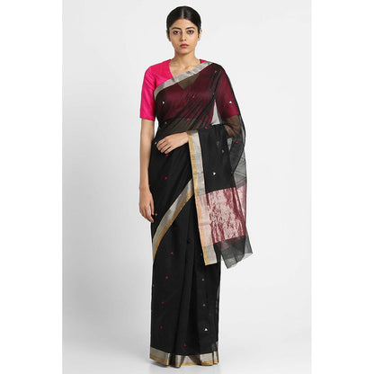 Via East Black Soha Buti Silk Chanderi Saree with Unstitched Blouse
