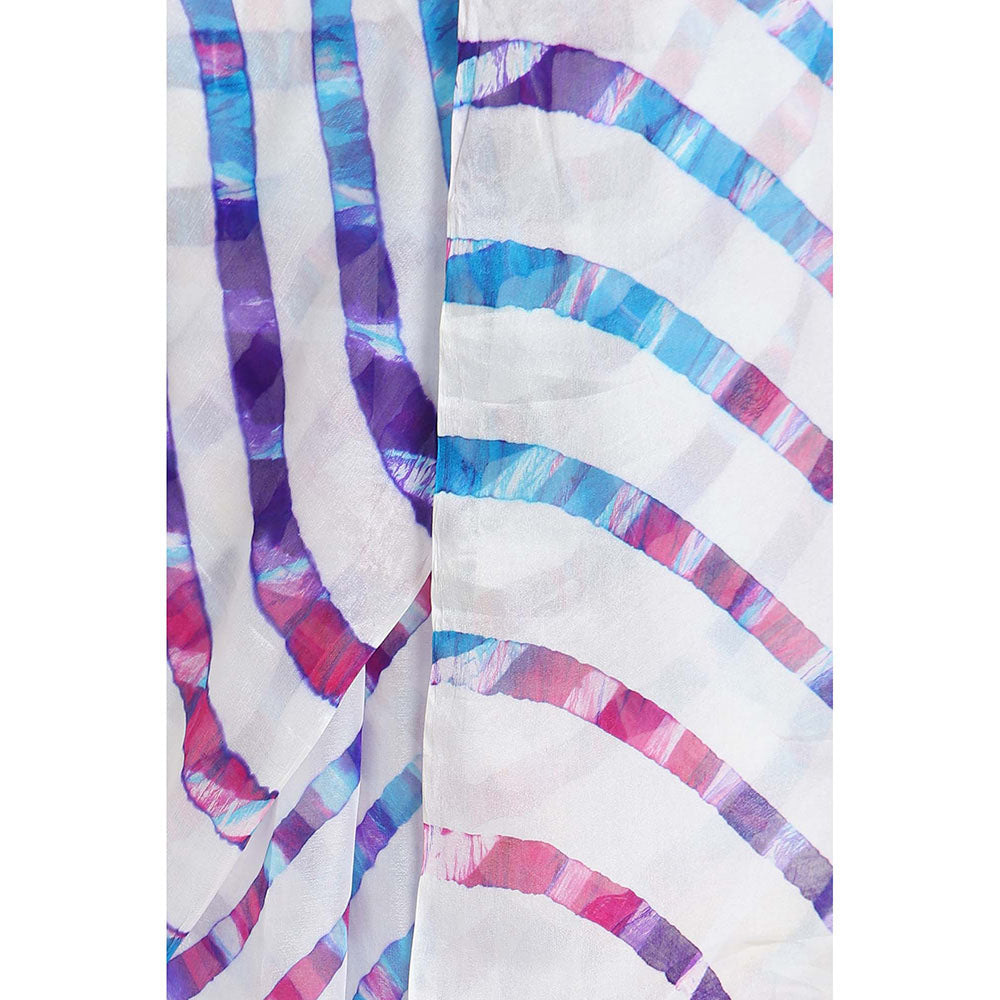 Via East White Basant Chiffon Multi Leheriya Saree with Unstitched Blouse